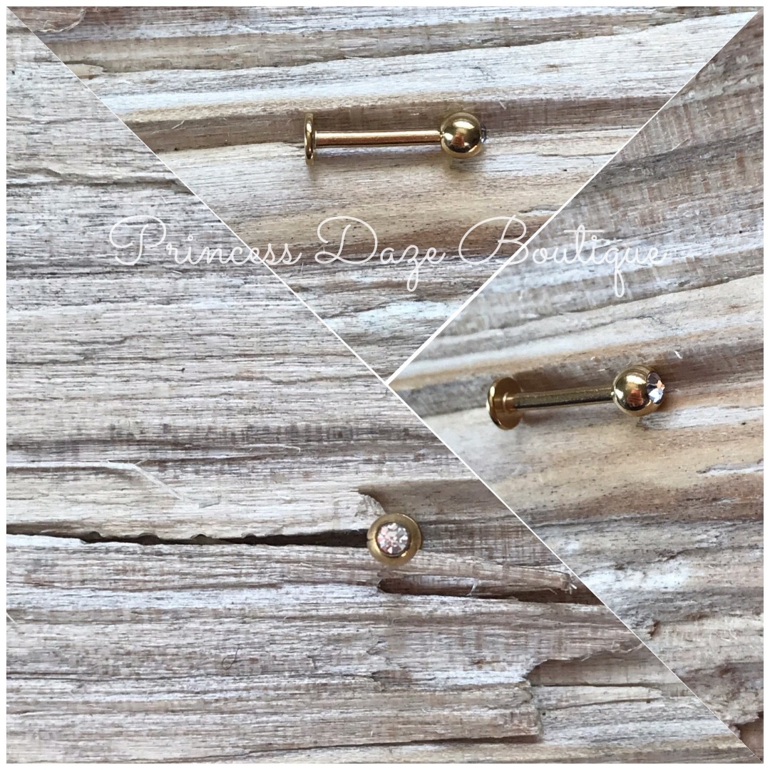 Gold Labret Clear Crystal Gemstone Lip Monroe Piercing